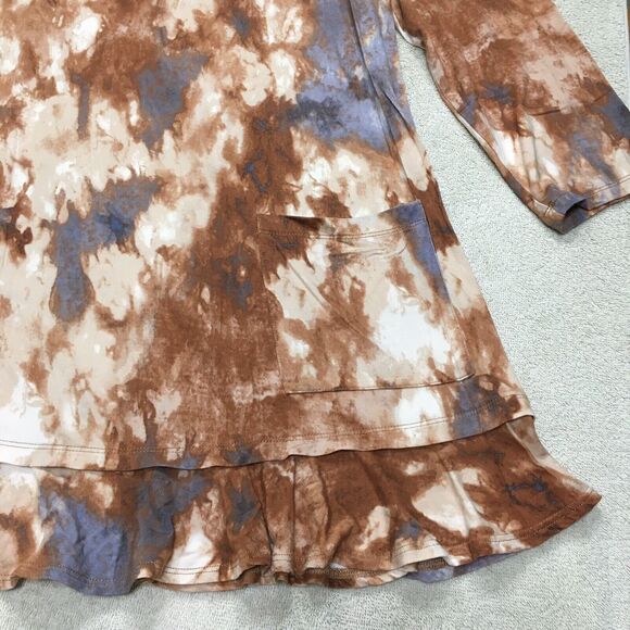 Vintage LOGO by Lori Goldstein Tunic Top Women M Brown Abstract Print Ruffle Y2K - Picture 6 of 11